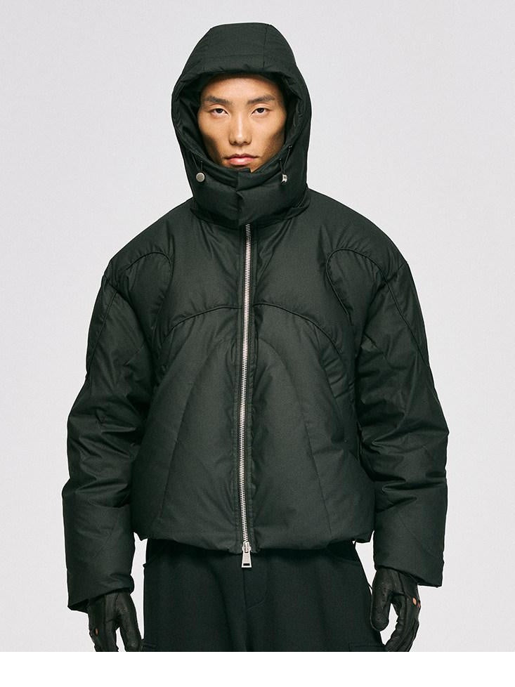 CATSSTAC Warm Hooded Loose Fit Cleanfit Teen Casual Solid Black Down Jackets