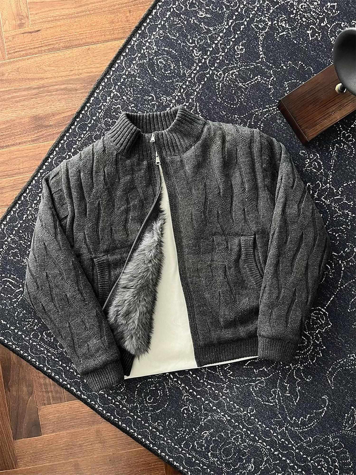 CATSSTAC Warm Loose Fit Stand Collar Casual Solid Knit Long Sleeve Sweaters
