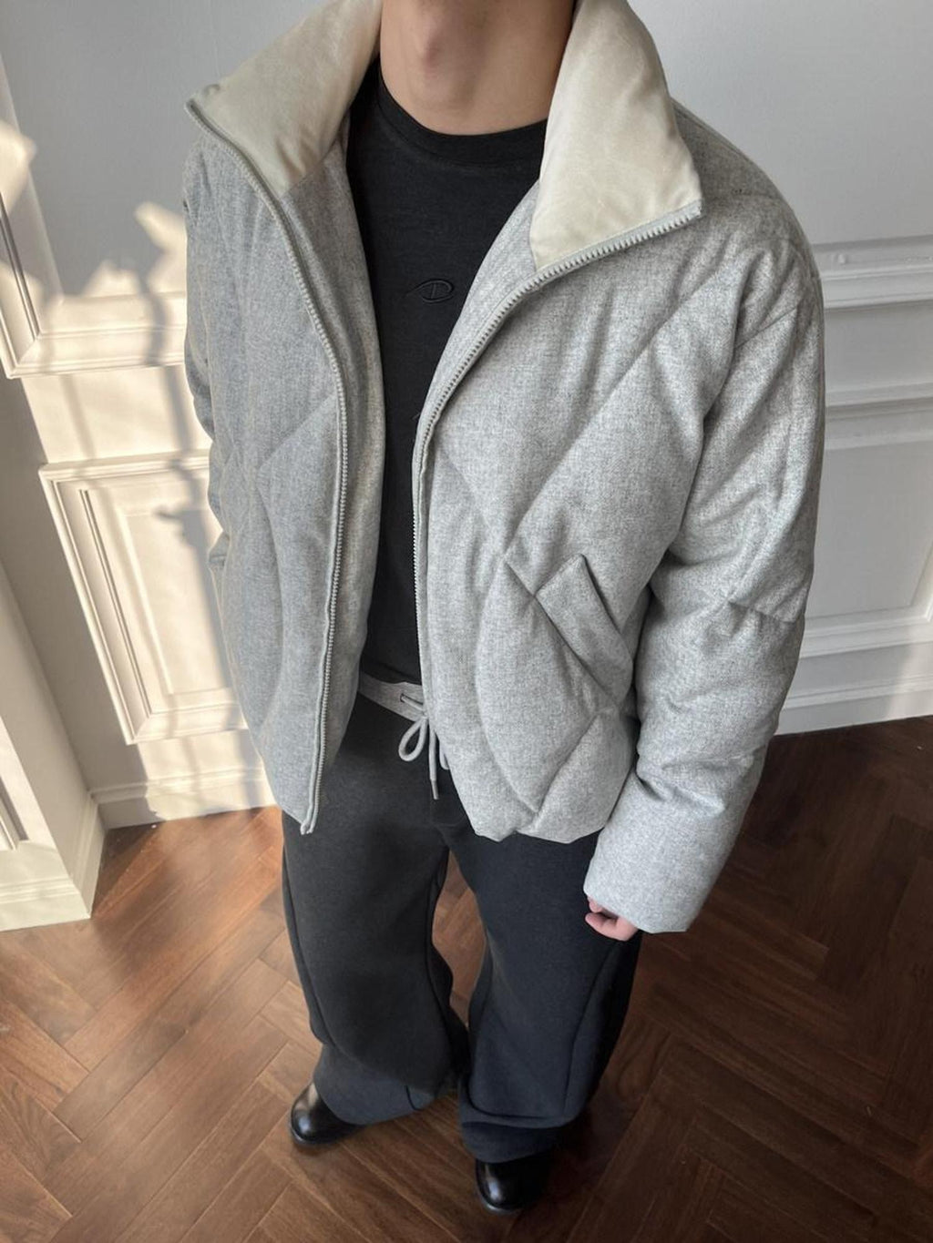 CATSSTAC Warm Loose Stand Collar Cleanfit Youth Casual Grey Long Sleeve Down Jackets