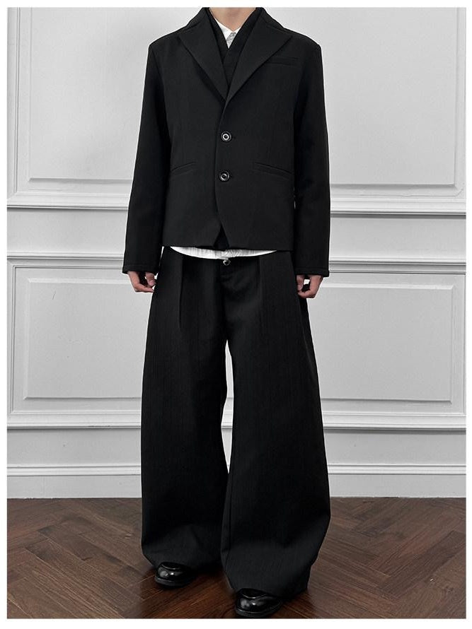CATSSTAC Warm Oversized Casual Notch Lapel Two Button Single Vent Mens Black Blazers
