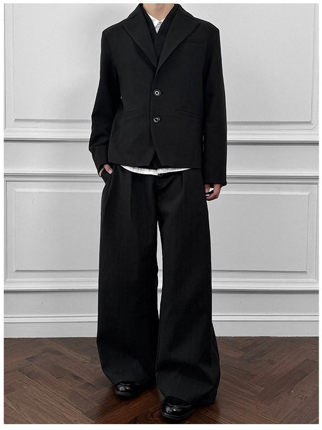 CATSSTAC Warm Oversized Casual Notch Lapel Two Button Single Vent Mens Black Blazers