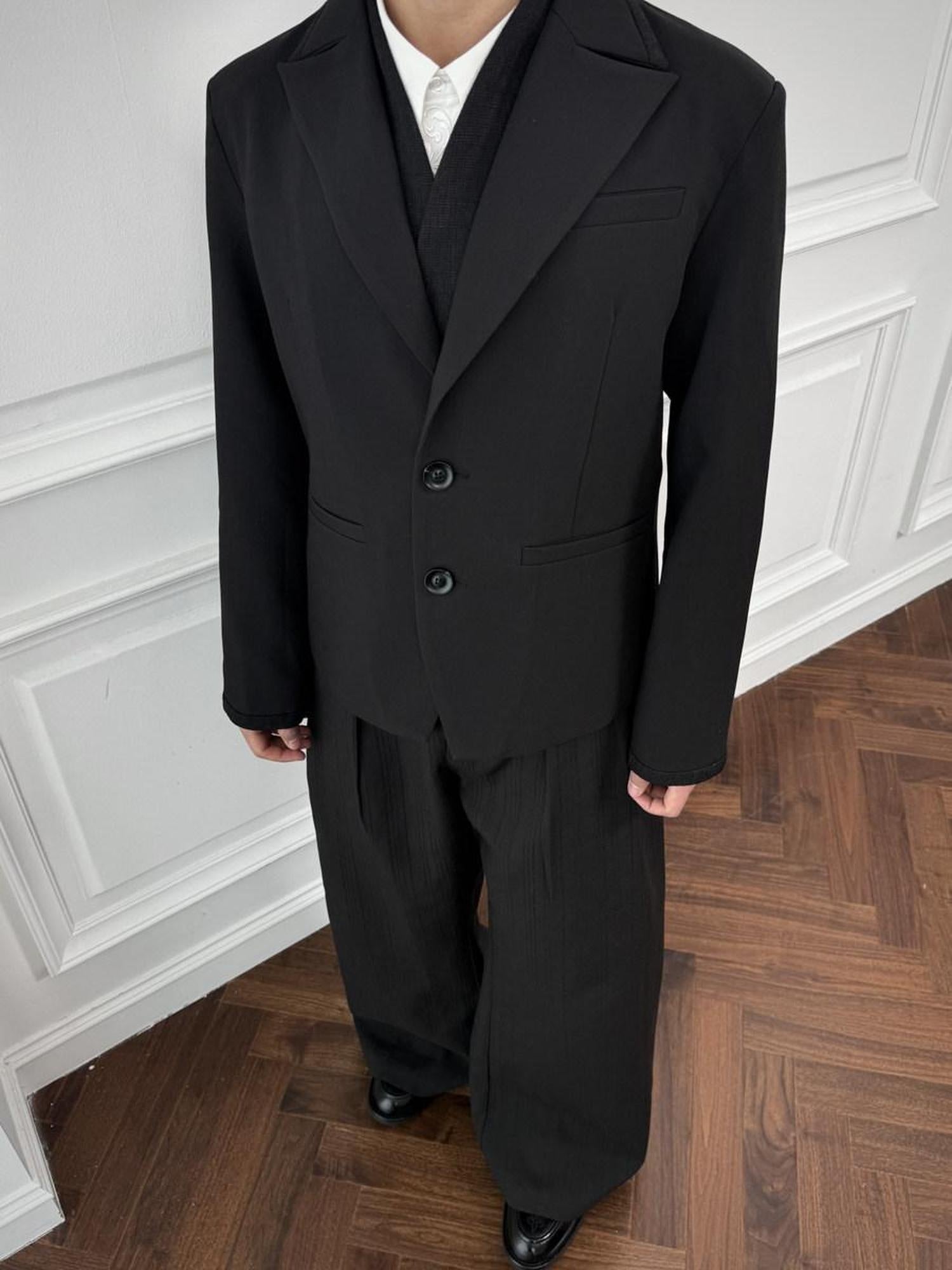 CATSSTAC Warm Oversized Casual Notch Lapel Two Button Single Vent Mens Black Blazers