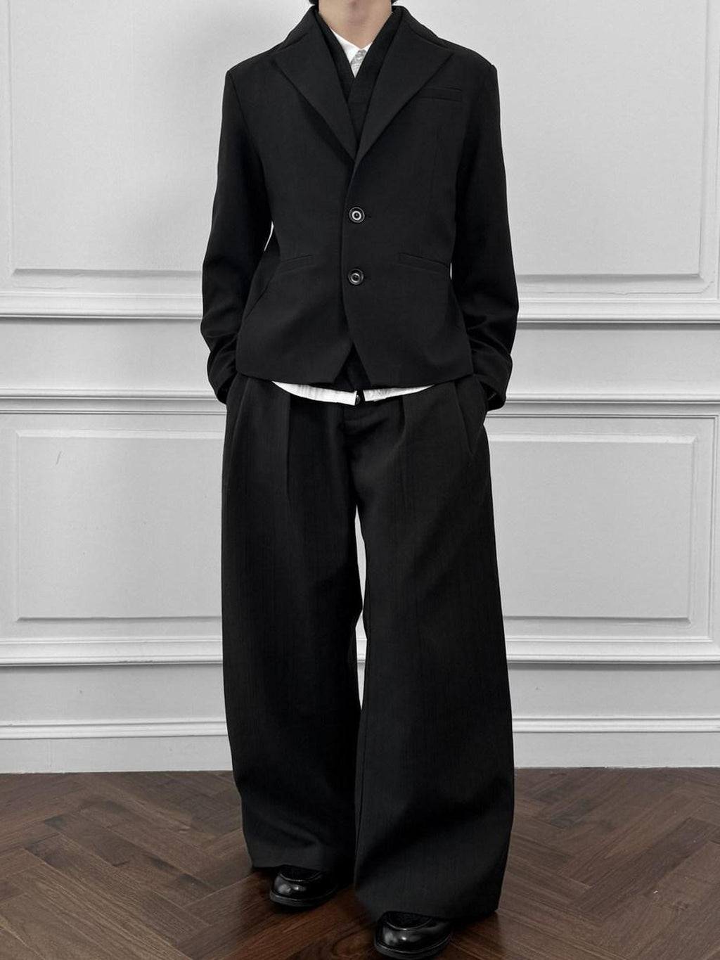 CATSSTAC Warm Oversized Casual Notch Lapel Two Button Single Vent Mens Black Blazers