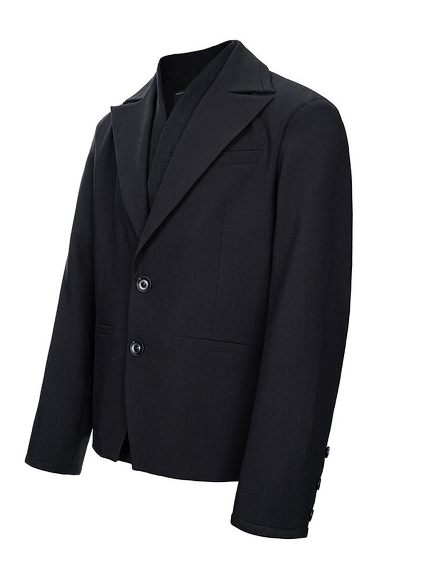 CATSSTAC Warm Oversized Casual Notch Lapel Two Button Single Vent Mens Black Blazers