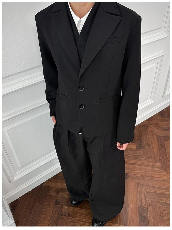 CATSSTAC Warm Oversized Casual Notch Lapel Two Button Single Vent Mens Black Blazers