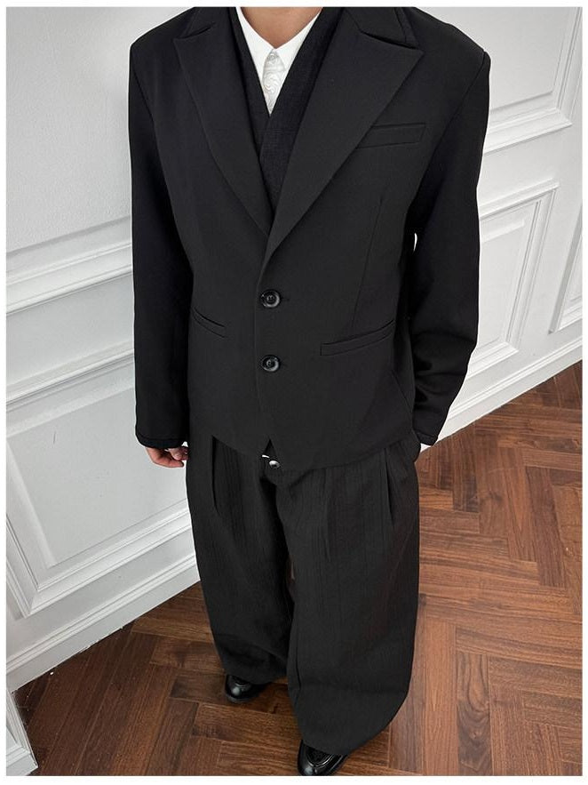 CATSSTAC Warm Oversized Casual Notch Lapel Two Button Single Vent Mens Black Blazers