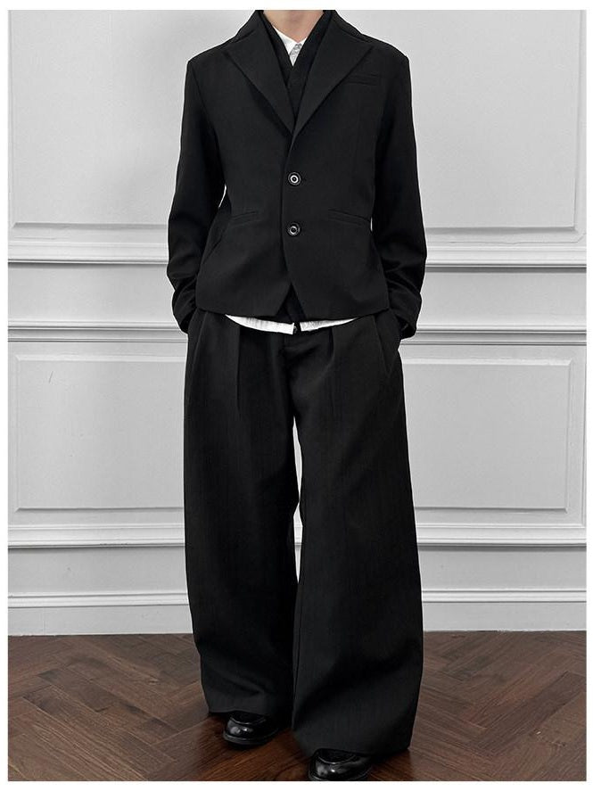 CATSSTAC Warm Oversized Casual Notch Lapel Two Button Single Vent Mens Black Blazers