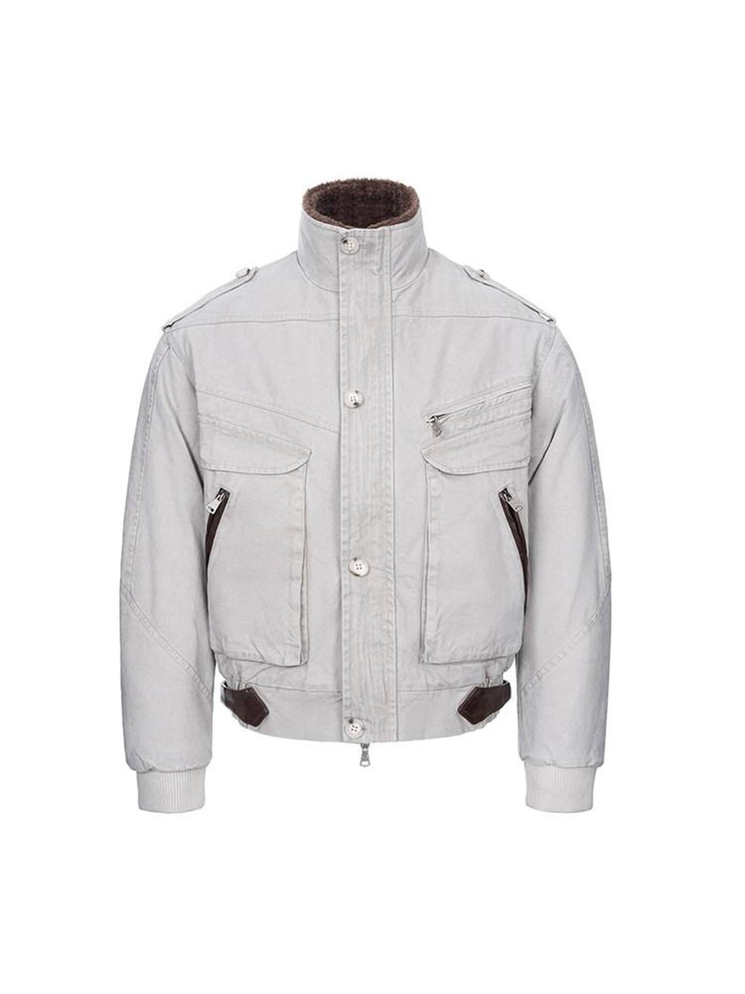 CATSSTAC Warm Relaxed Fit Clean Fit Lapel Collar Casual Youth Beige Puffer Jackets