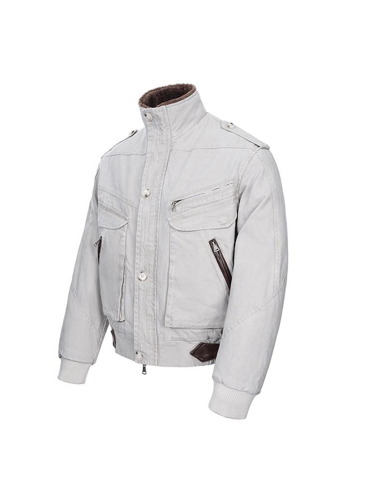 CATSSTAC Warm Relaxed Fit Clean Fit Lapel Collar Casual Youth Beige Puffer Jackets