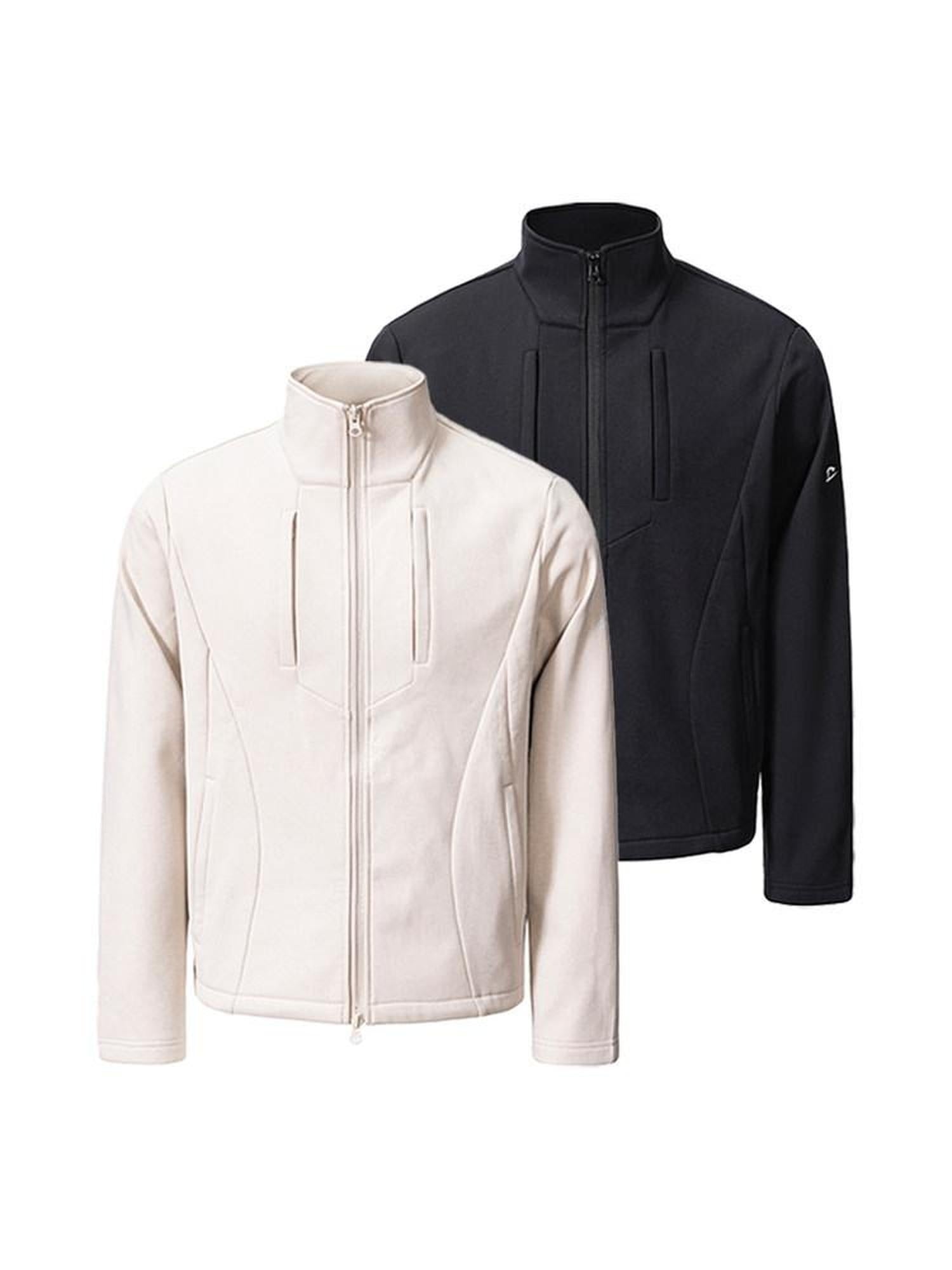 CATSSTAC Warm Relaxed Stand Collar Unisex Polyester Zip Black Khaki Jackets