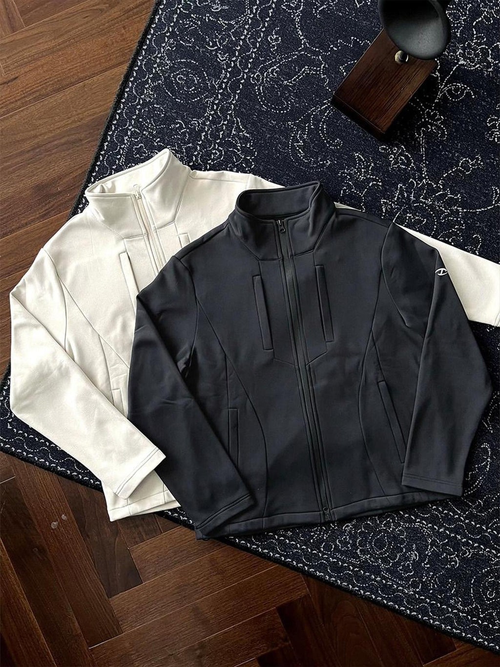CATSSTAC Warm Relaxed Stand Collar Unisex Polyester Zip Black Khaki Jackets
