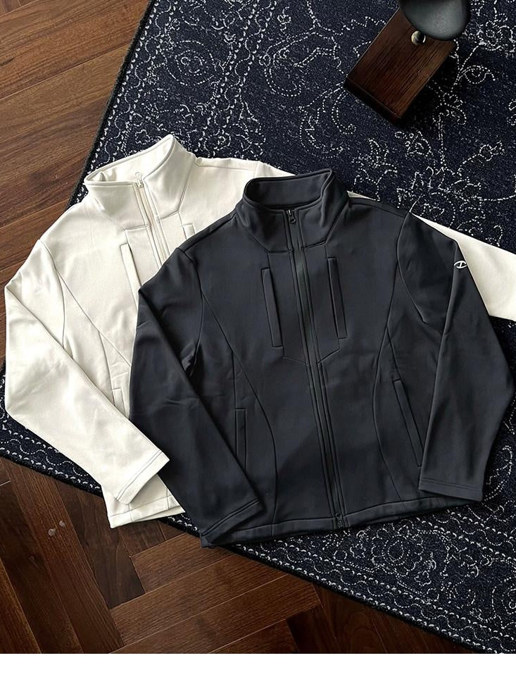 CATSSTAC Warm Relaxed Stand Collar Unisex Polyester Zip Black Khaki Jackets