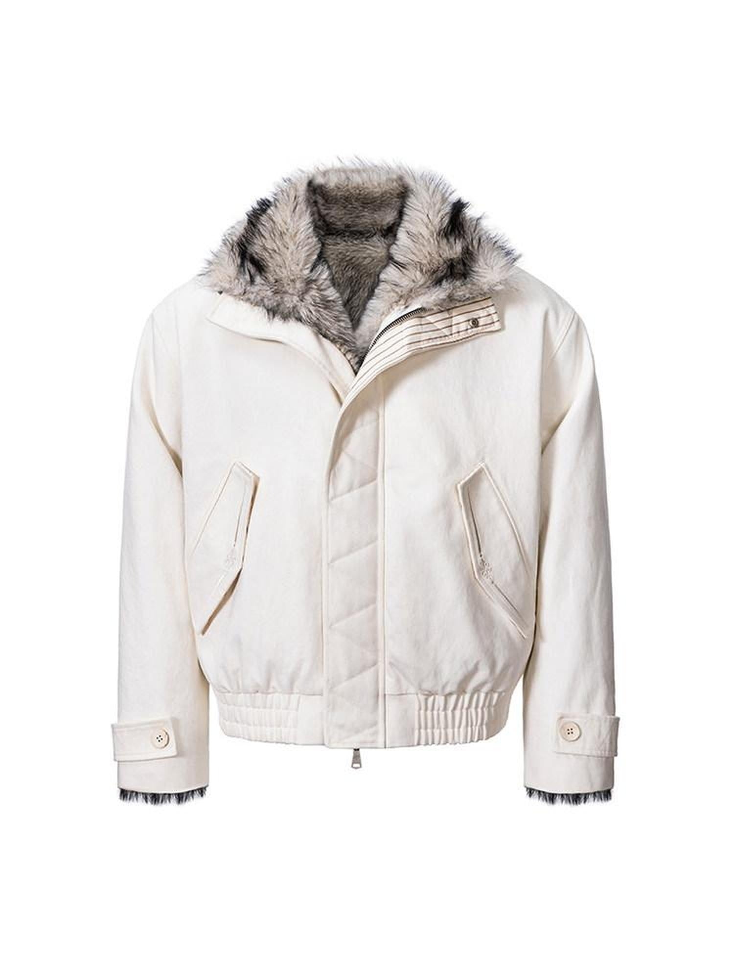 CATSSTAC Warm Stand Collar Zip Loose Fit Casual Unisex Beige Mountain Embroidered Jackets