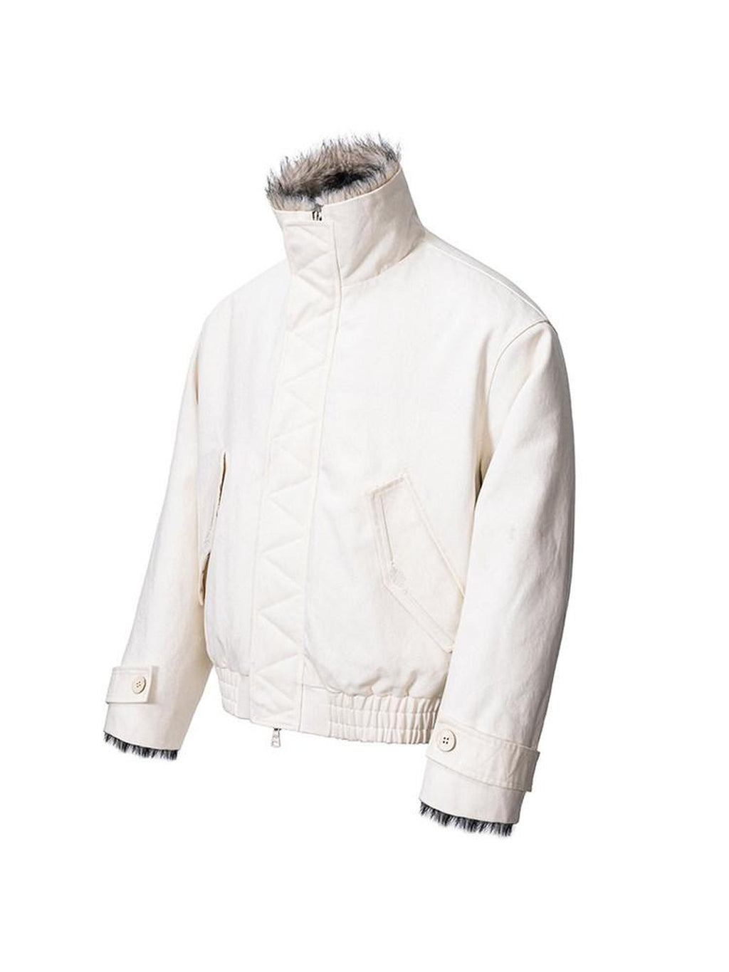CATSSTAC Warm Stand Collar Zip Loose Fit Casual Unisex Beige Mountain Embroidered Jackets