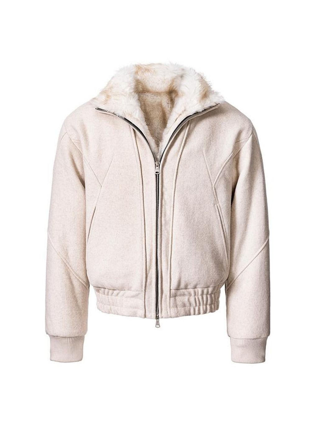 CATSSTAC Warm Thick Oversized V-neck Zip Front Unisex Casual White Grey Jackets