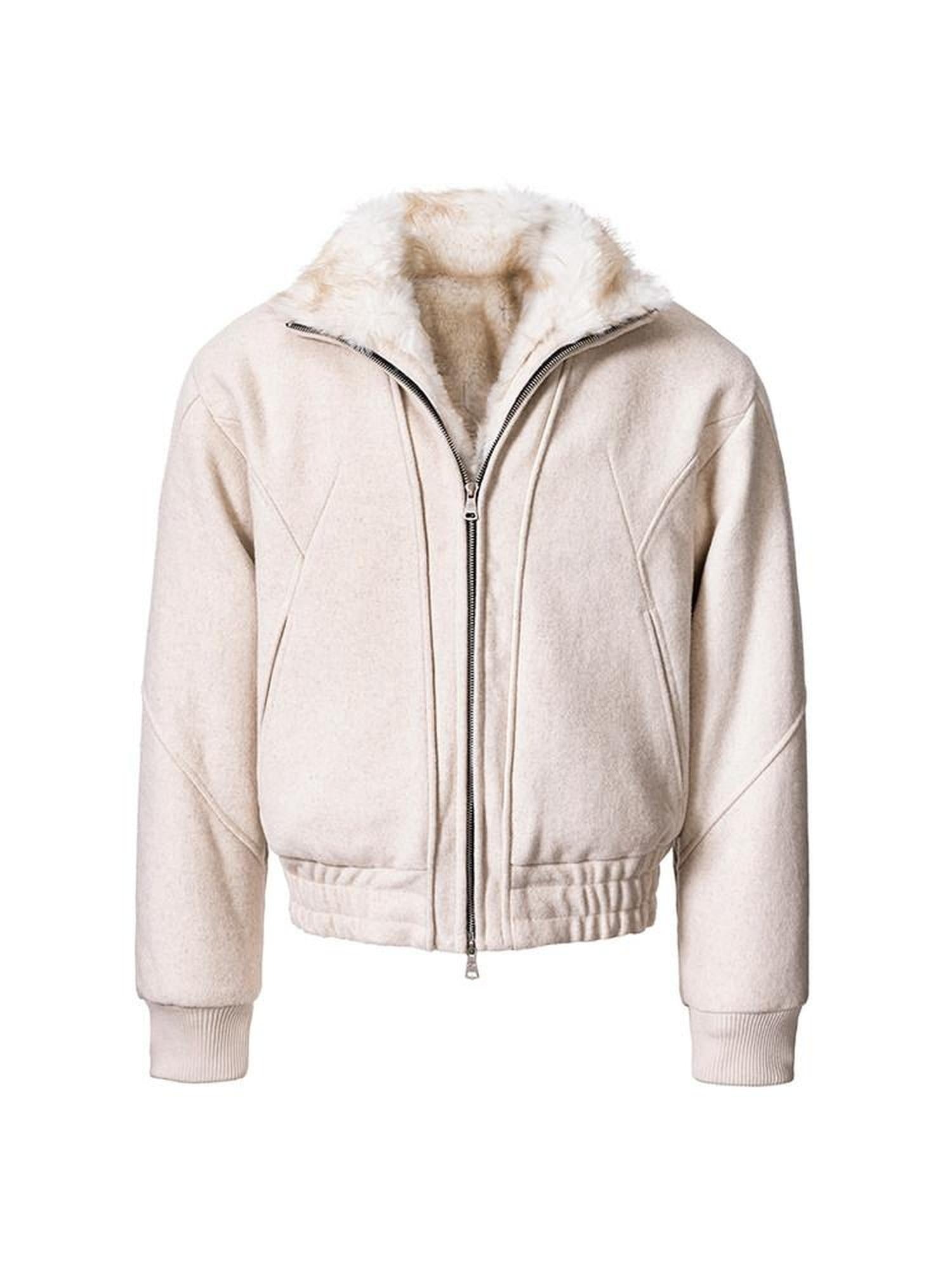 CATSSTAC Warm Thick Oversized V-neck Zip Front Unisex Casual White Grey Jackets