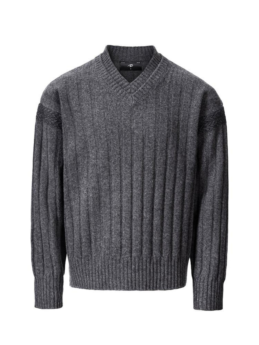 CATSSTAC Warm V-neck Casual Unisex Long Sleeve Dark Gray Knit Pullover Sweaters