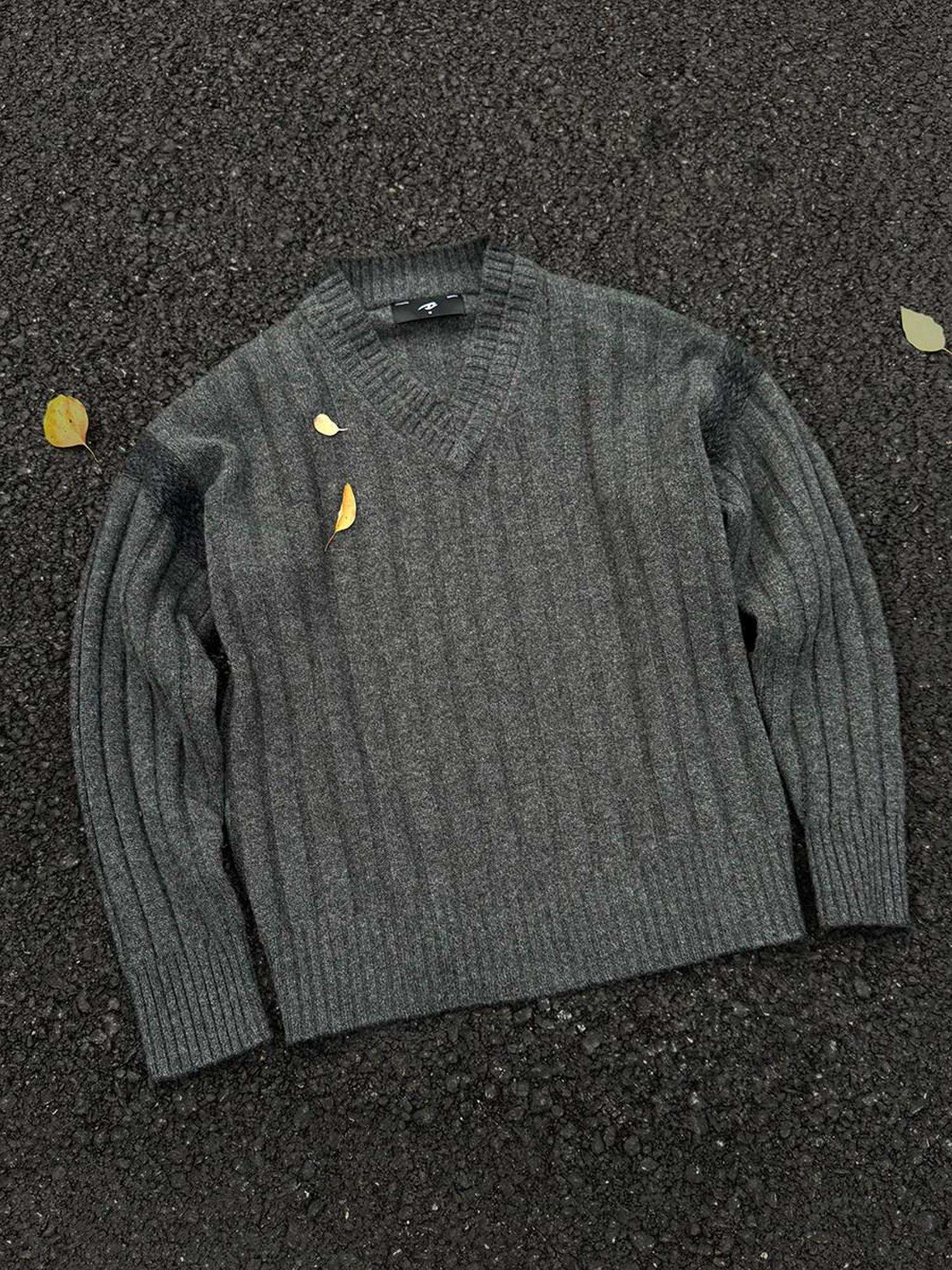 CATSSTAC Warm V-neck Casual Unisex Long Sleeve Dark Gray Knit Pullover Sweaters