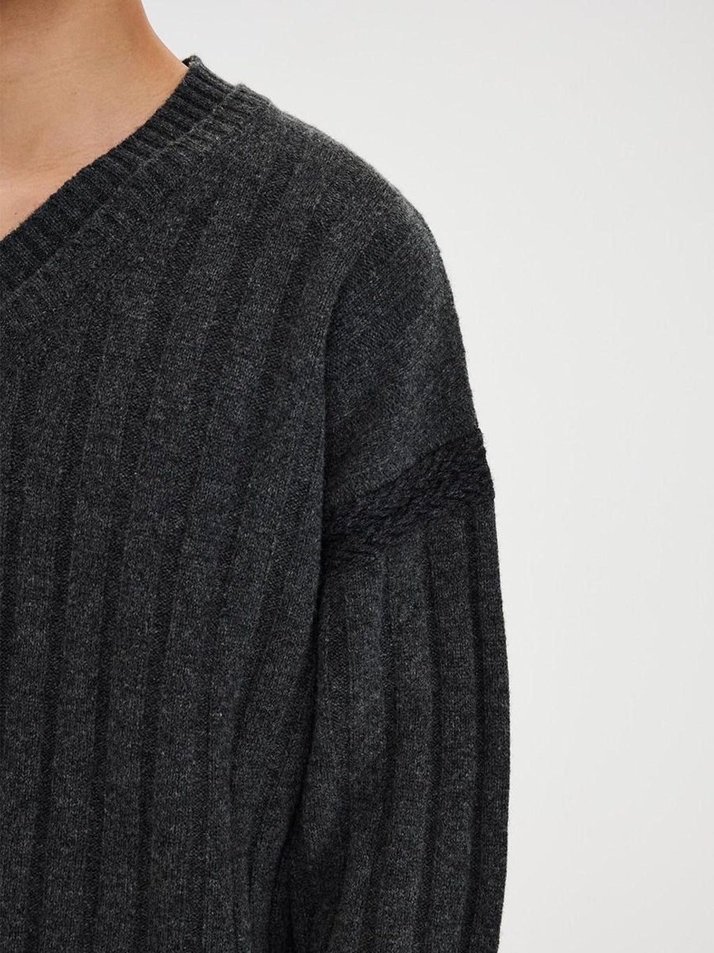 CATSSTAC Warm V-neck Casual Unisex Long Sleeve Dark Gray Knit Pullover Sweaters