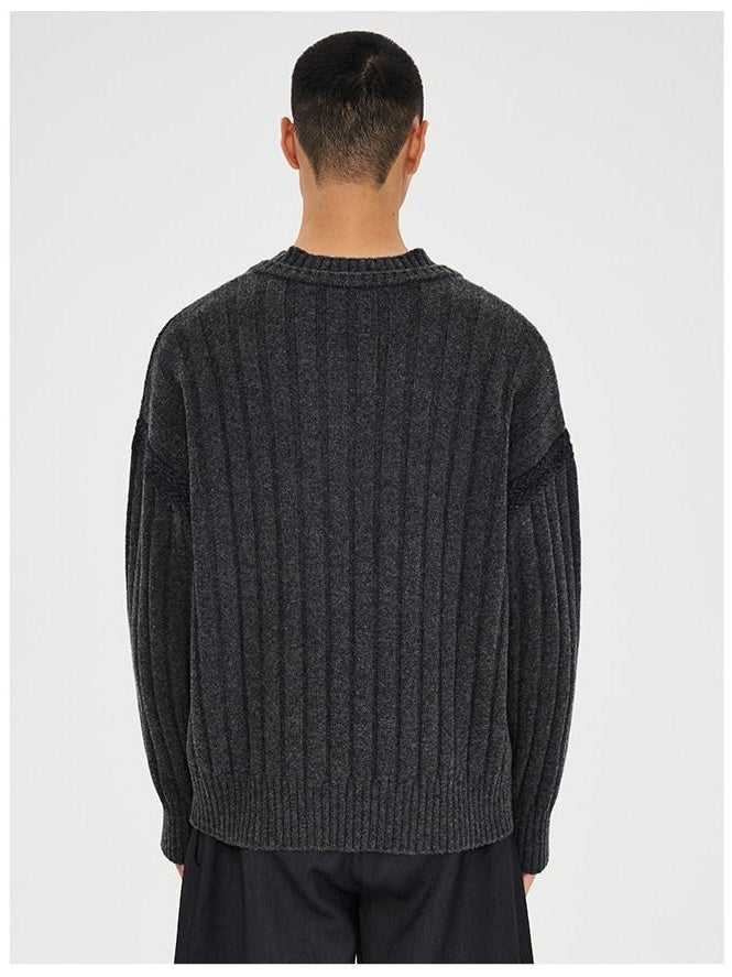 CATSSTAC Warm V-neck Casual Unisex Long Sleeve Dark Gray Knit Pullover Sweaters