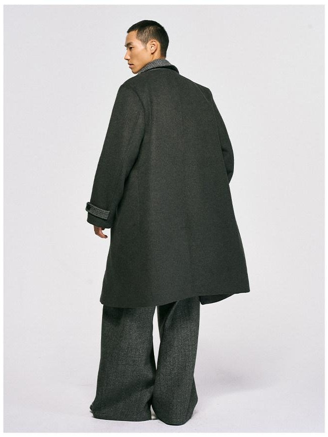 CATSSTAC Warm White Duck Down Long Loose Button Front Casual Dark Gray Trench Coats