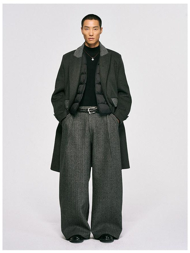CATSSTAC Warm White Duck Down Long Loose Button Front Casual Dark Gray Trench Coats