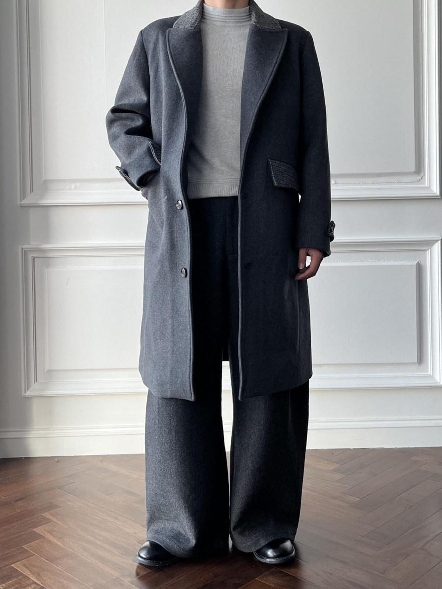 CATSSTAC Warm White Duck Down Long Loose Button Front Casual Dark Gray Trench Coats