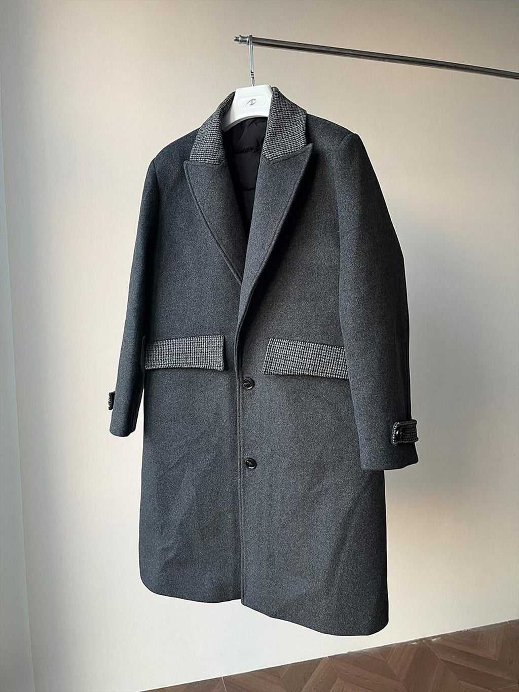 CATSSTAC Warm White Duck Down Long Loose Button Front Casual Dark Gray Trench Coats