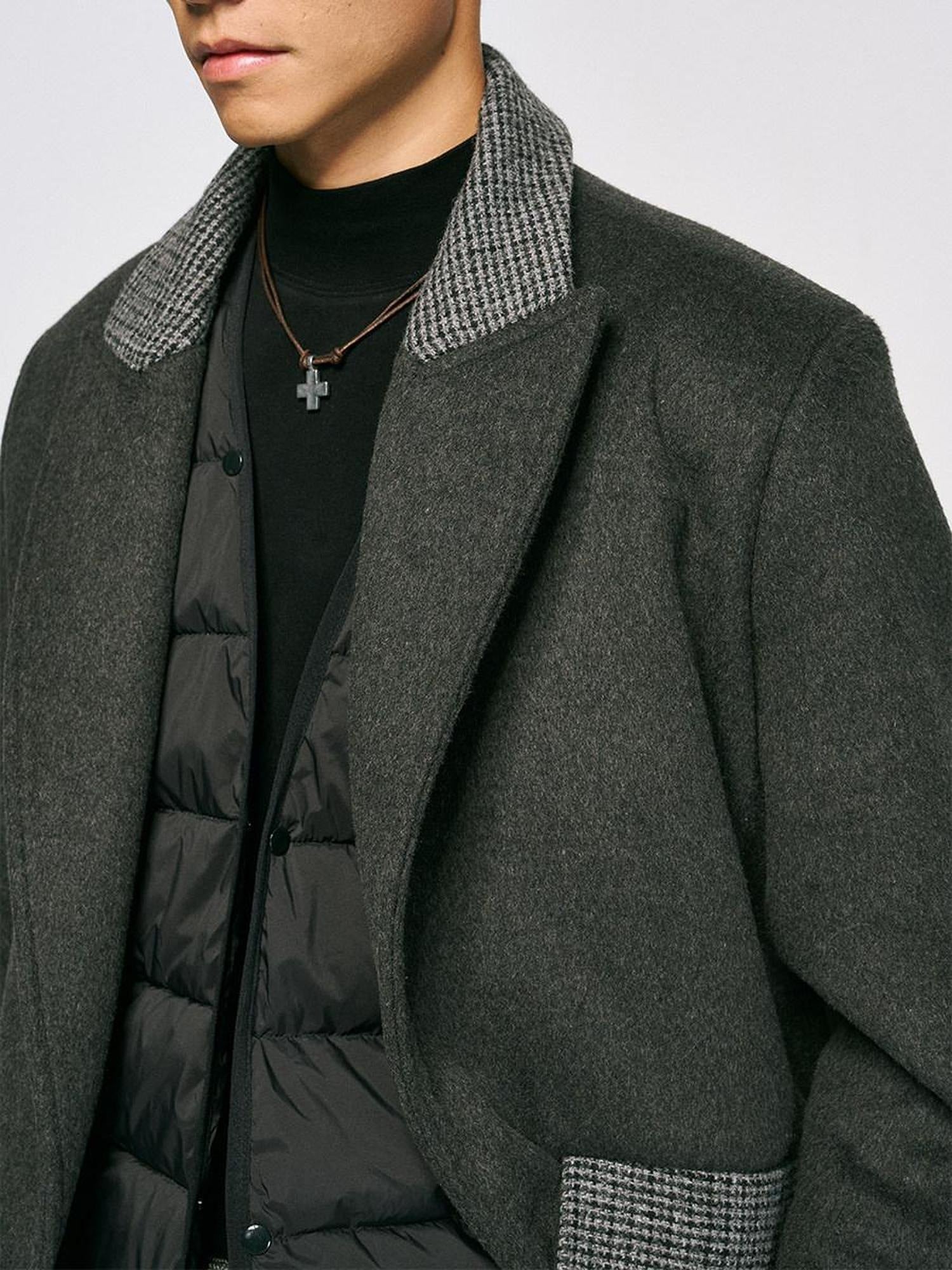 CATSSTAC Warm White Duck Down Long Loose Button Front Casual Dark Gray Trench Coats
