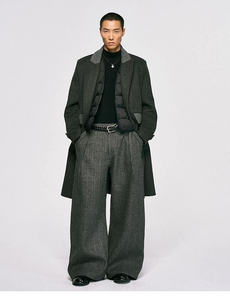 CATSSTAC Warm White Duck Down Long Loose Button Front Casual Dark Gray Trench Coats