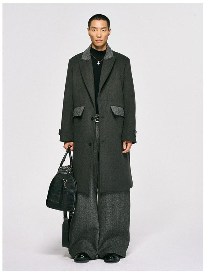 CATSSTAC Warm White Duck Down Long Loose Button Front Casual Dark Gray Trench Coats