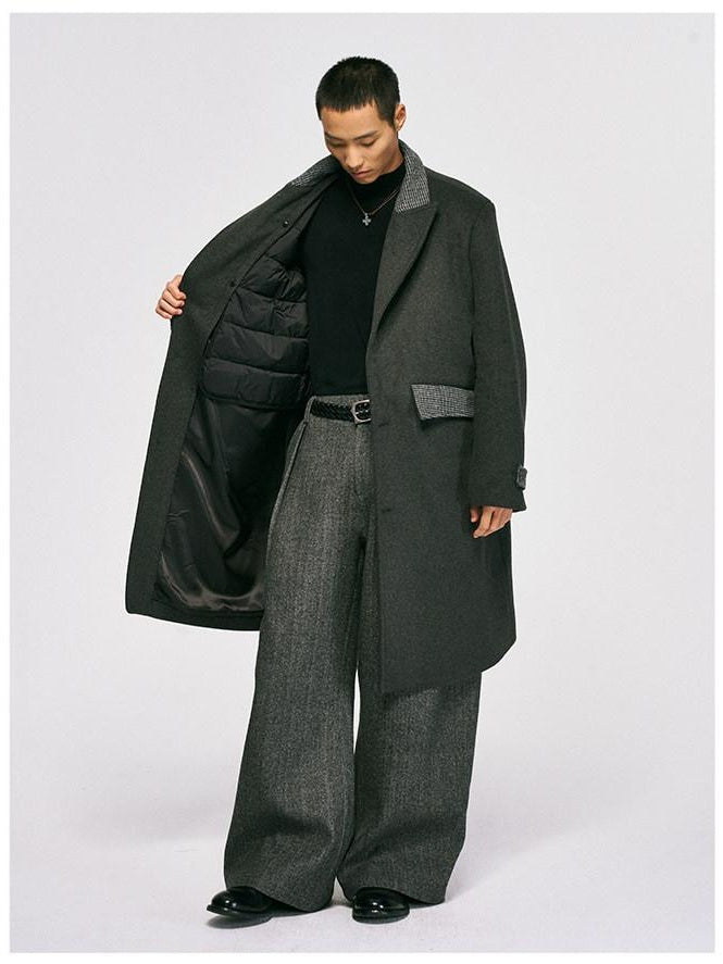 CATSSTAC Warm White Duck Down Long Loose Button Front Casual Dark Gray Trench Coats