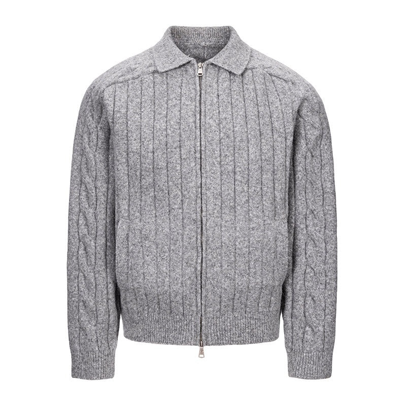 CATSSTAC_Warm_Zip_Front_Casual_Turn_Down_Collar_Unisex_Grey_Knit_Cardigans_MISSTT