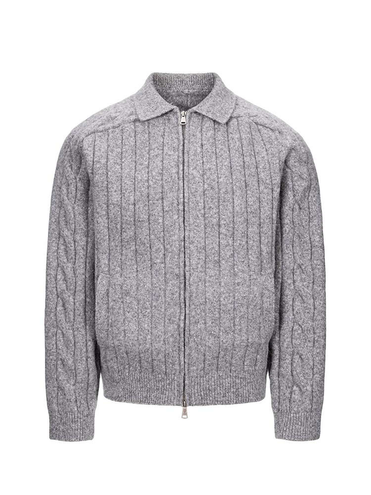CATSSTAC Warm Zip Front Casual Turn Down Collar Unisex Grey Knit Cardigans