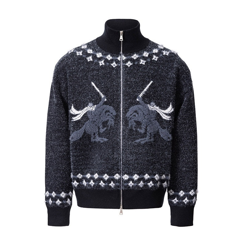 CATSSTAC_Warm_Zip_Stand_Collar_Casual_Unisex_Sword_Pattern_Knit_Black_Gray_Cardigans_MISSTT