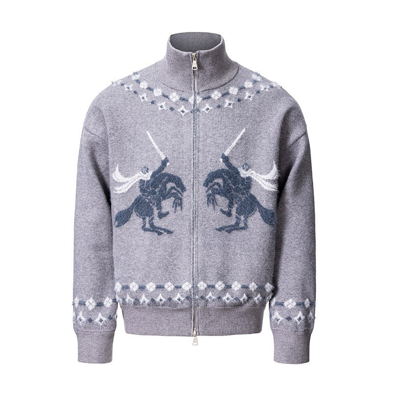 CATSSTAC_Warm_Zip_Stand_Collar_Casual_Unisex_Sword_Pattern_Knit_Black_Gray_Cardigans_MISSTT