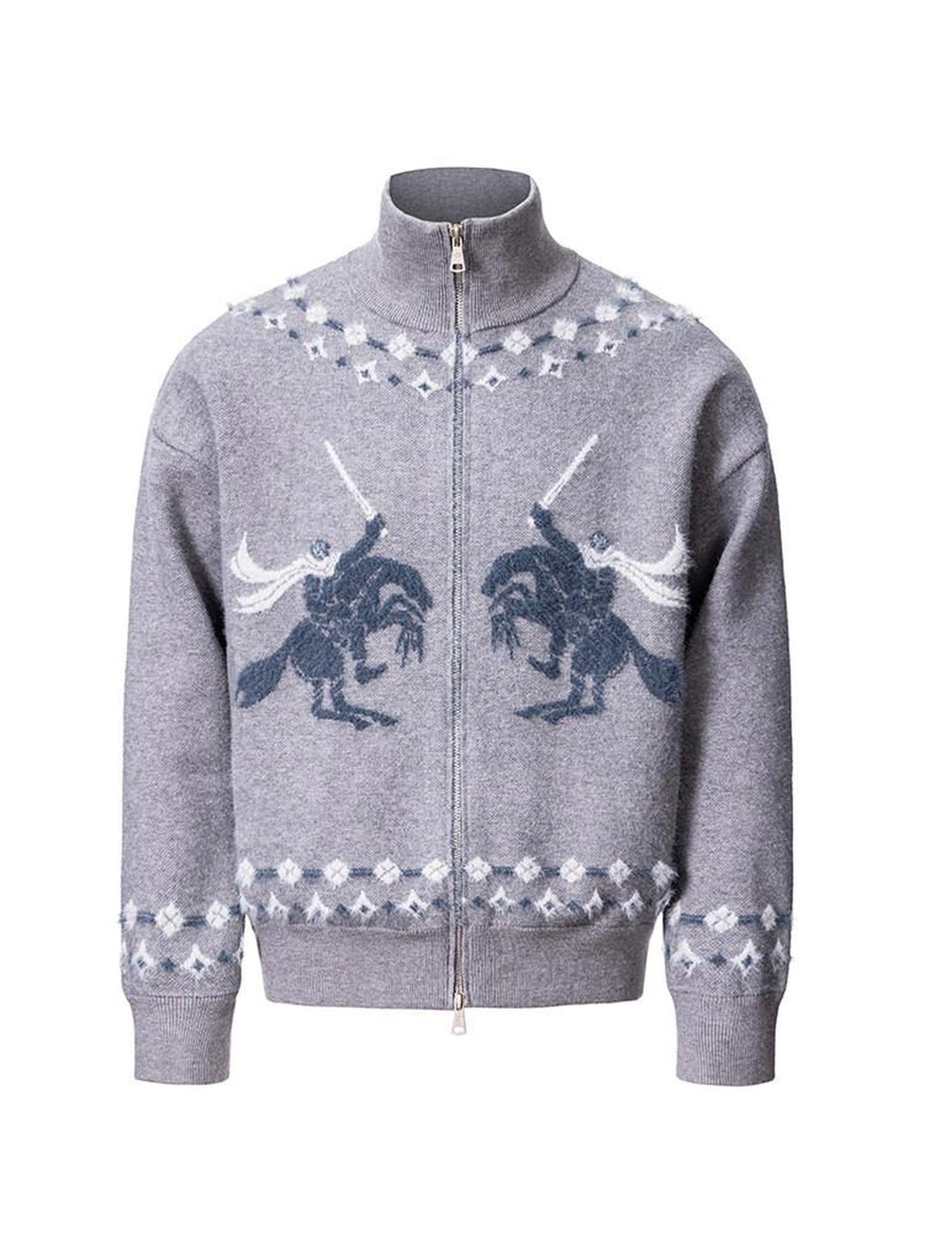 CATSSTAC Warm Zippered Stand Collar Casual Unisex Knitwear Sword Pattern Cardigans