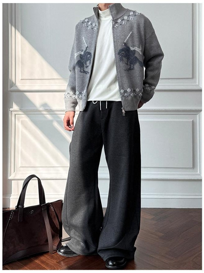 CATSSTAC Warm Zippered Stand Collar Casual Unisex Knitwear Sword Pattern Cardigans
