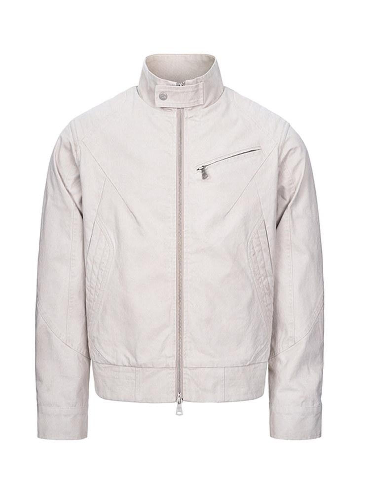 CATSSTAC Washed Cotton Loose Fit Vintage Stand Collar Zipper Unisex Khaki Cropped Jackets