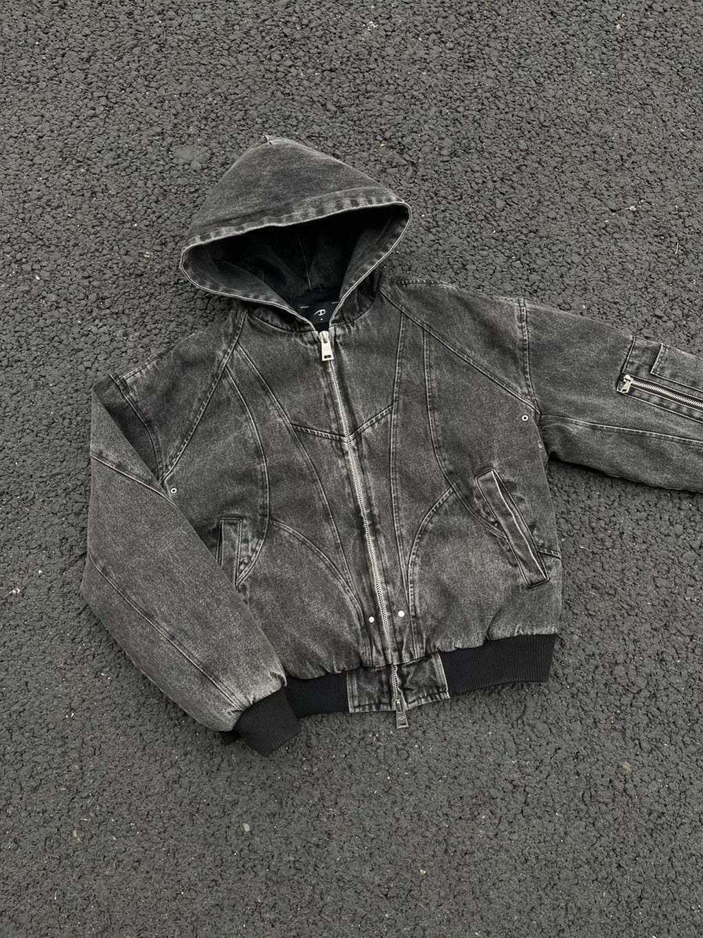 CATSSTAC Washed Cotton Loose Hooded Zipper Pocket Unisex Daily Clean Fit Cropped Jackets