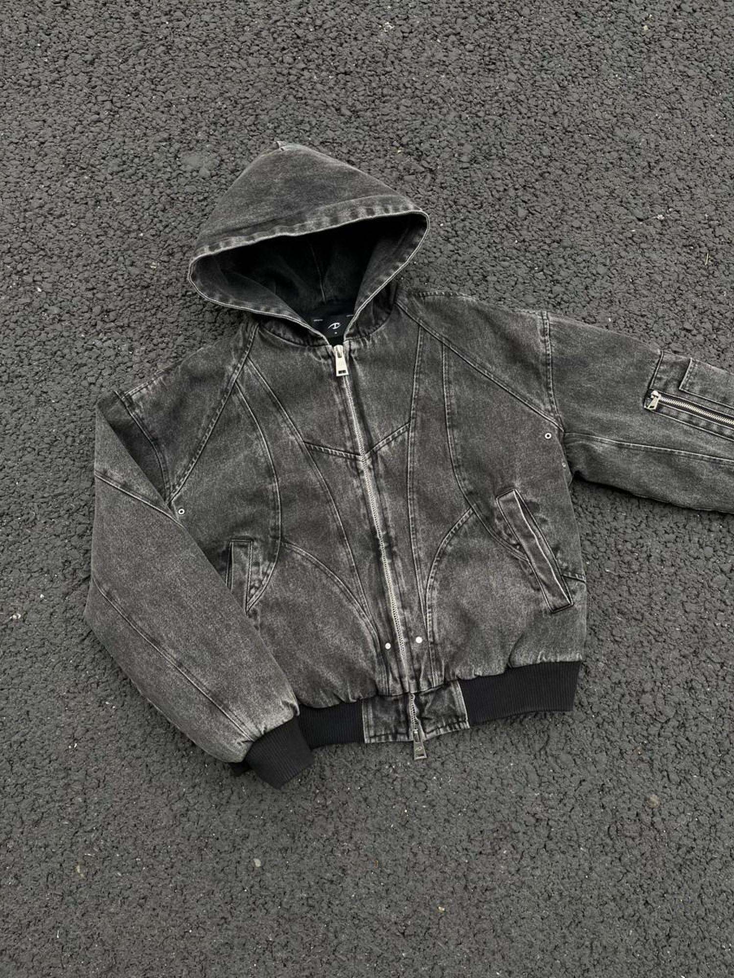 CATSSTAC Washed Cotton Loose Hooded Zipper Pocket Unisex Daily Clean Fit Cropped Jackets