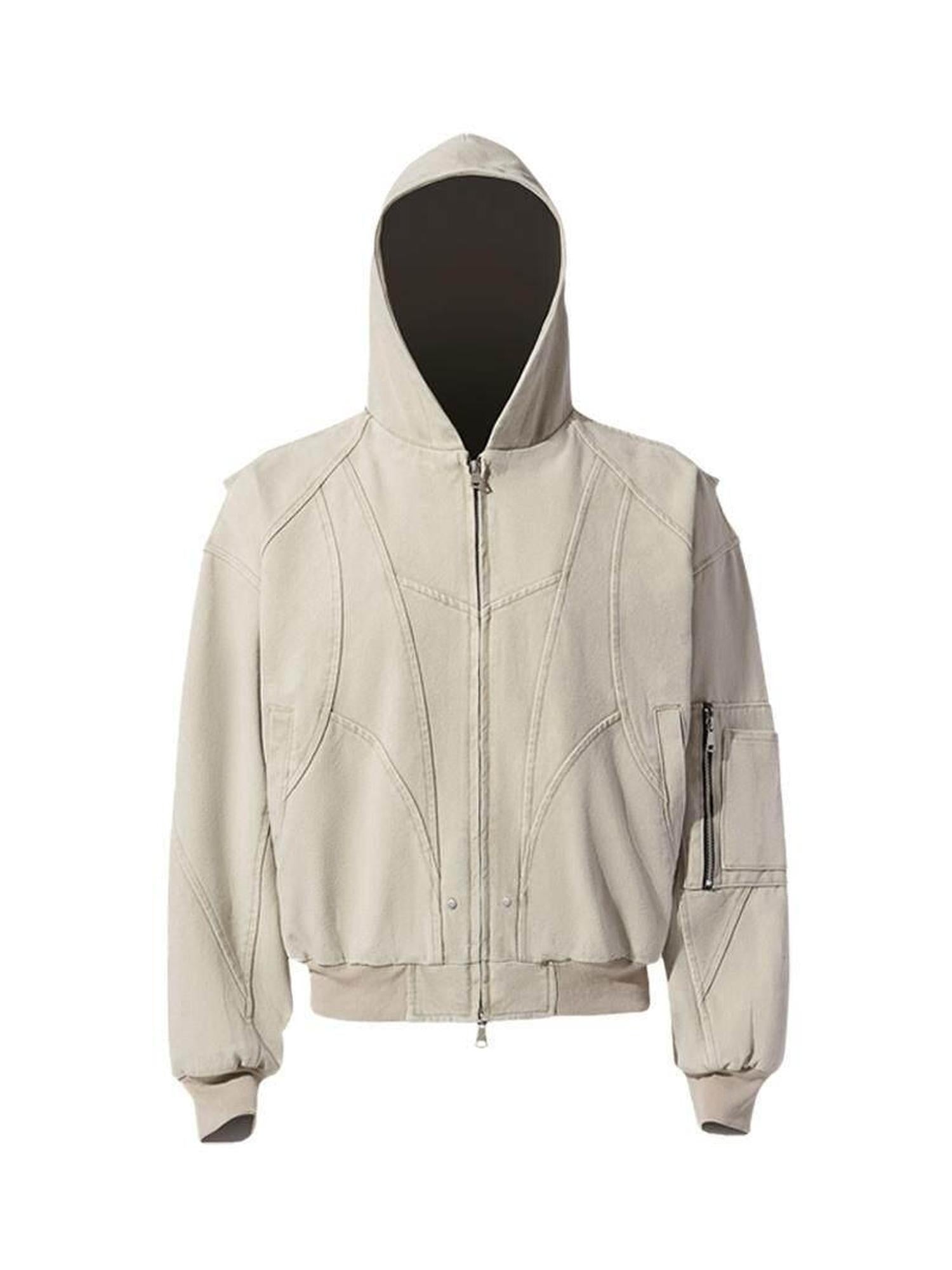 CATSSTAC Washed Cotton Loose Hooded Zipper Pocket Unisex Daily Clean Fit Cropped Jackets