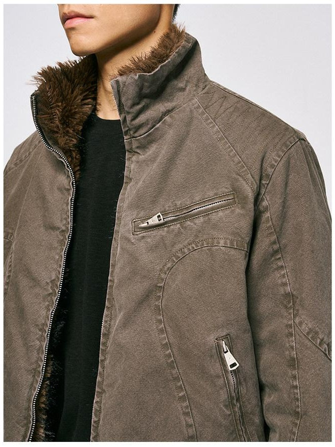 CATSSTAC Washed Loose Fit Youth Casual Stand Collar Unisex Everyday Zip Front Jackets