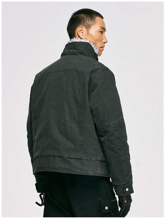 CATSSTAC Washed Loose Fit Youth Casual Stand Collar Unisex Everyday Zip Front Jackets