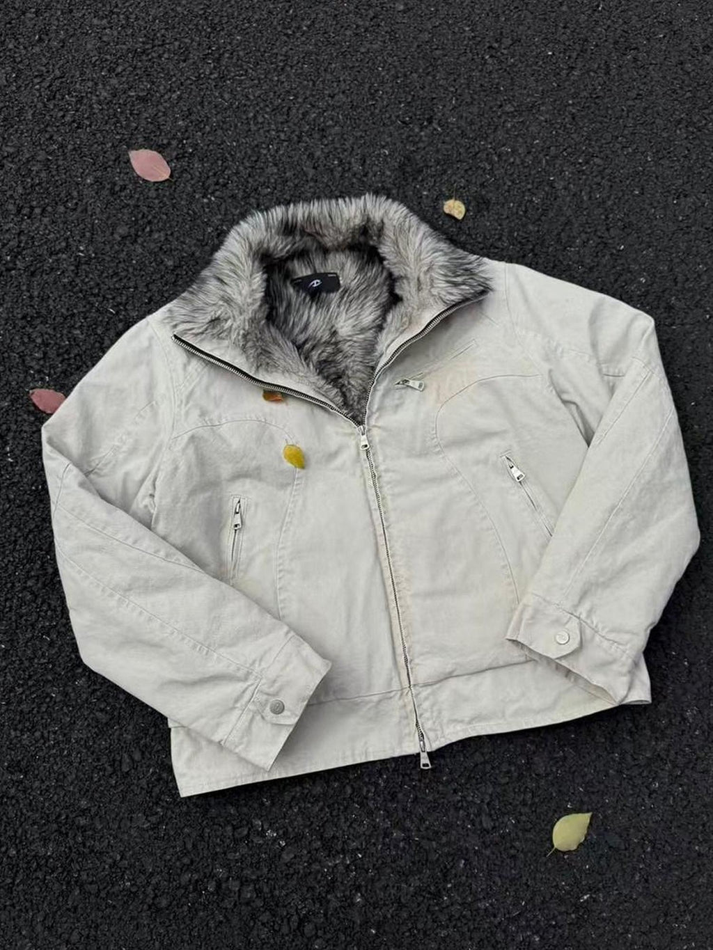 CATSSTAC Washed Loose Fit Youth Casual Stand Collar Unisex Everyday Zip Front Jackets
