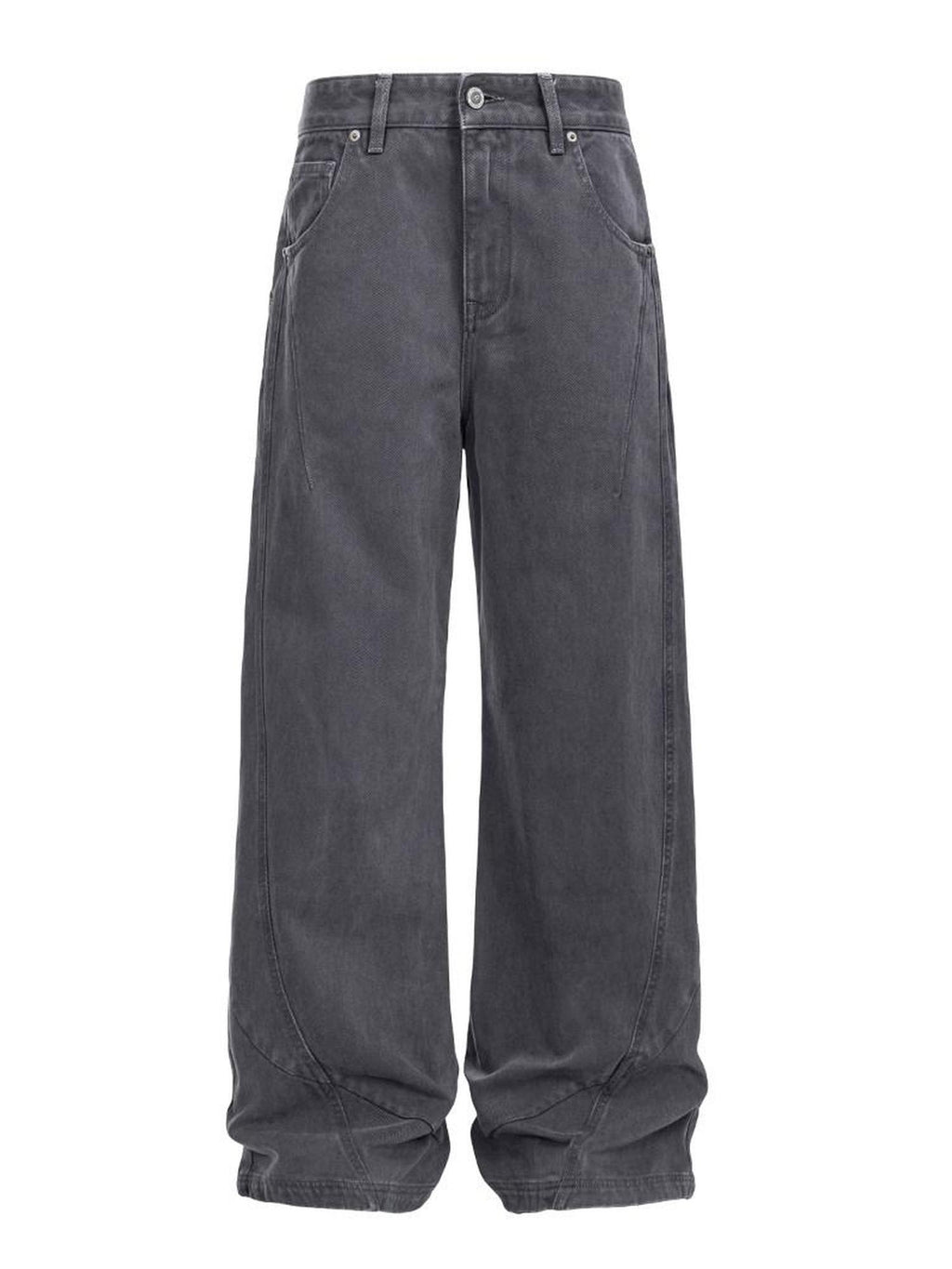 CATSSTAC Washed Mid Rise Relaxed Fit Casual Youth Button Fly Black Gray Wide Leg Jeans