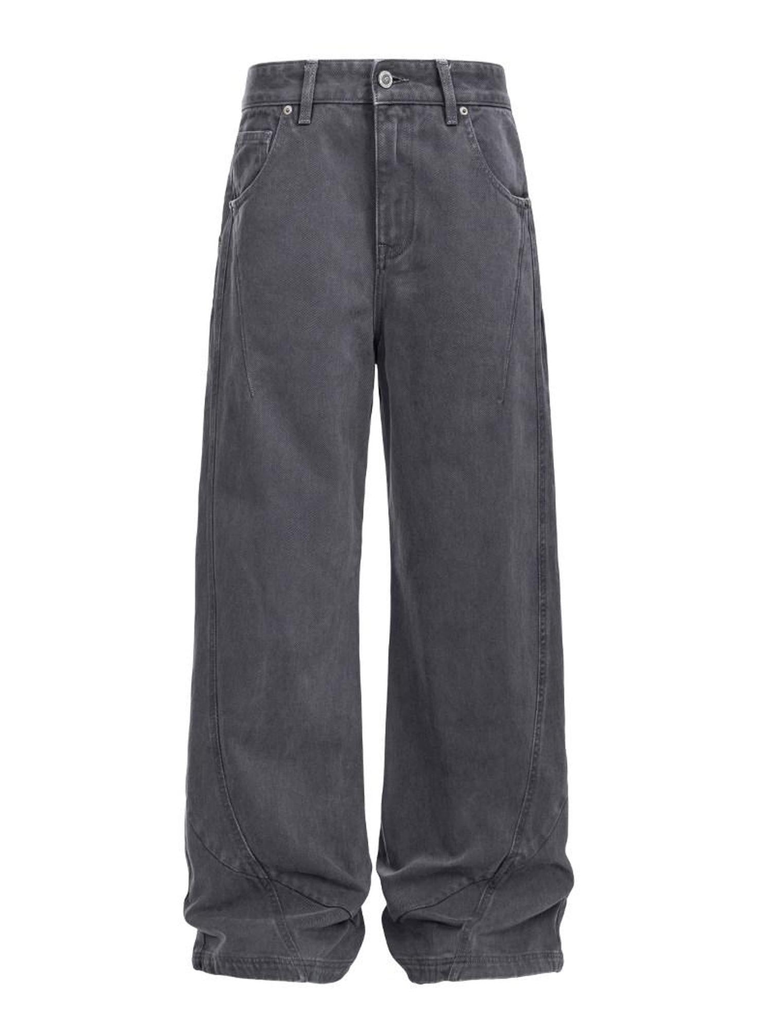 CATSSTAC Washed Mid Rise Relaxed Fit Casual Youth Button Fly Black Gray Wide Leg Jeans