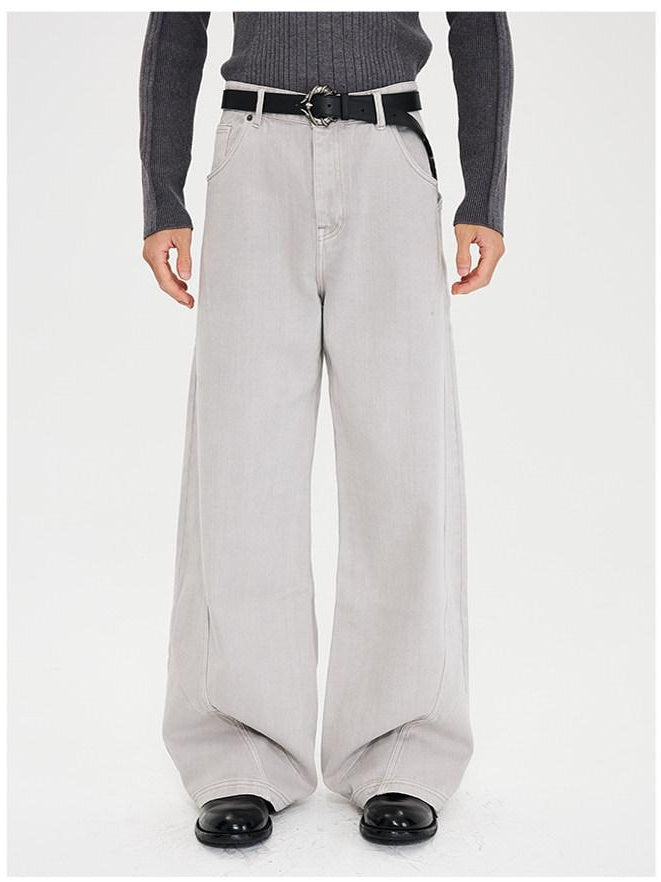 CATSSTAC Washed Mid Rise Relaxed Fit Casual Youth Button Fly Black Gray Wide Leg Jeans