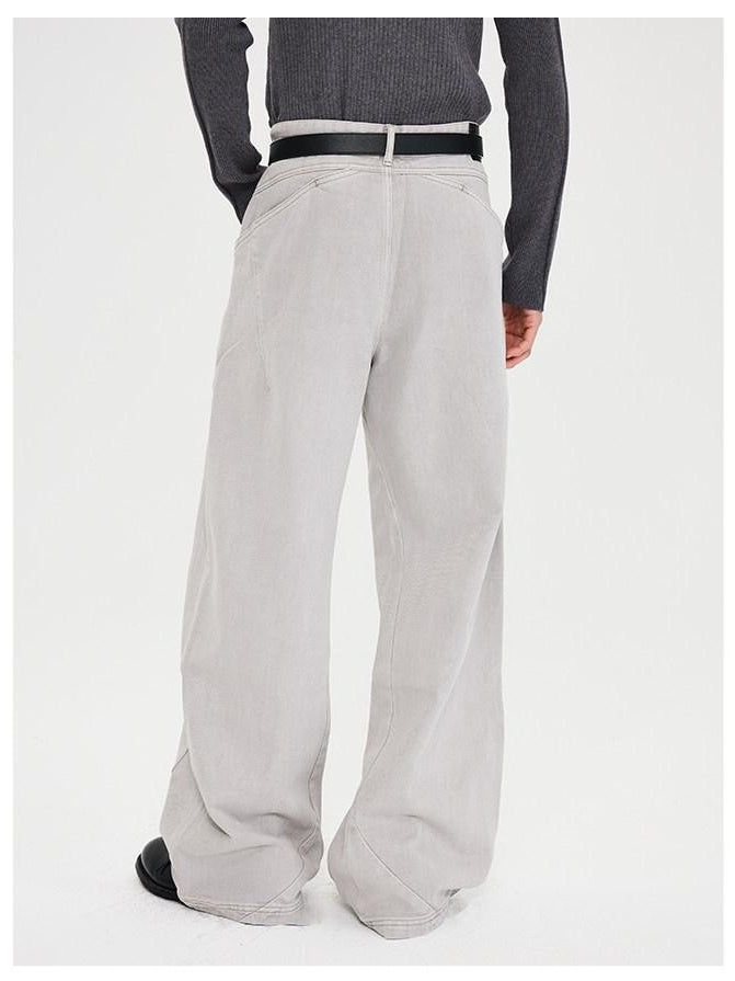 CATSSTAC Washed Mid Rise Relaxed Fit Casual Youth Button Fly Black Gray Wide Leg Jeans