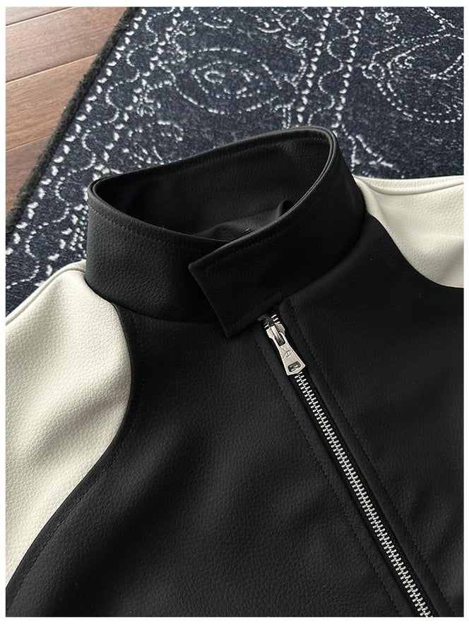 CATSSTAC Waterproof Silicone Coated Lafa Leather Loose Fit Stand Collar Men Zip Jackets